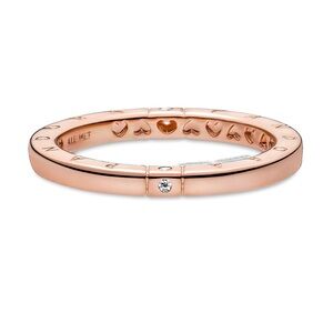 Pandora Logo Rose Gold Ring with Clear Cub, Size 60
